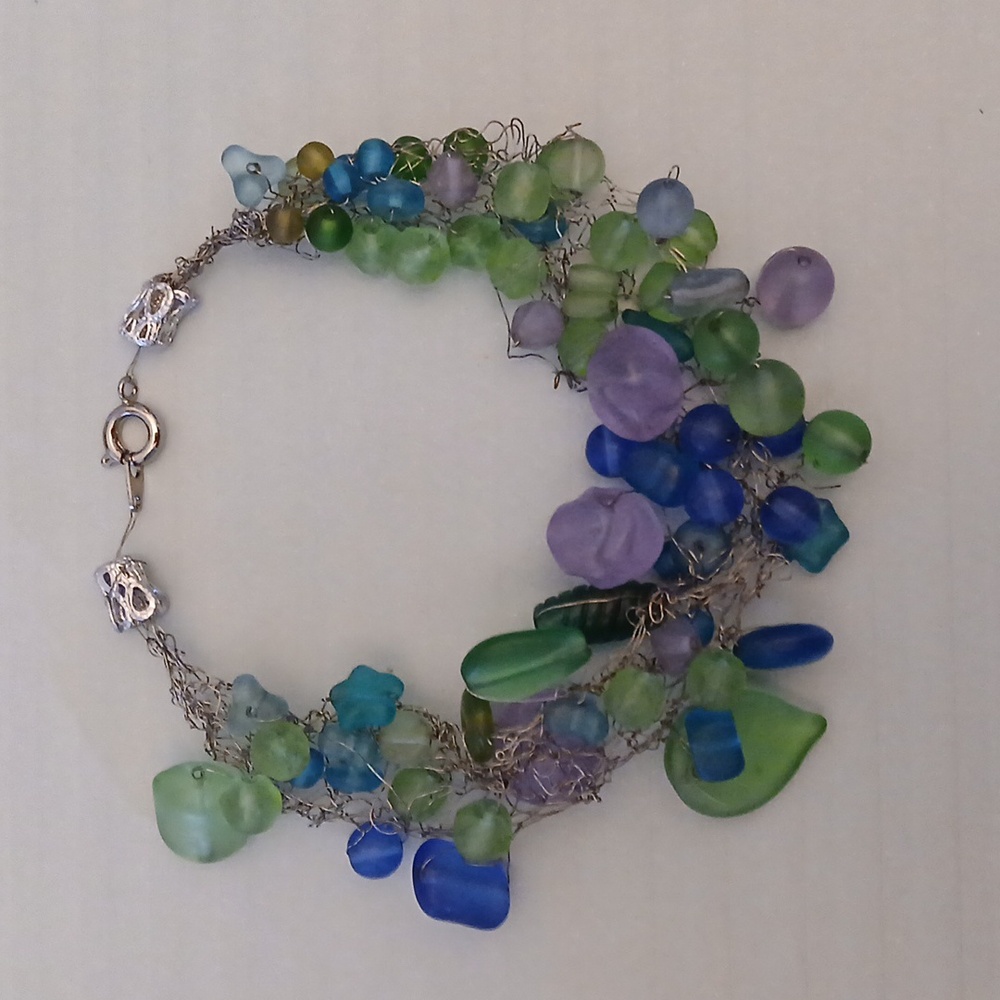 NWOT Artisan Women's Multicolor Wire Beaded Bracelet Sea Glass Color - Picture 17 of 17